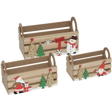 Déco de Noël Lot de 3 Cagettes en bois - Feeric Christmas