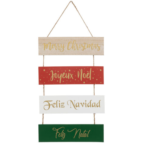 Déco de Noël Pancarte en Bois Joyeux Noël en plusieurs langues H 40 cm - Feeric Christmas