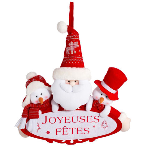 Déco de Noël Pancarte Joyeuses Fêtes avec 3 peluches H 38 cm - Feeric Christmas