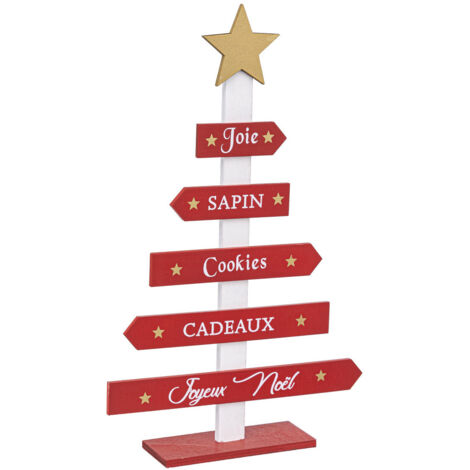 Déco de Noël Pancarte rouge Sapin en bois H 35 cm - Feeric Christmas