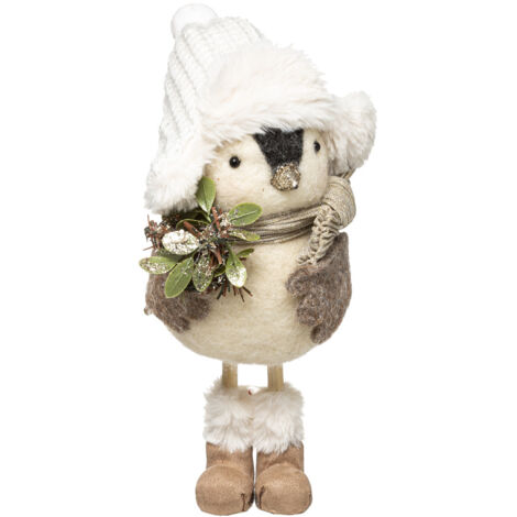 Déco de Noël Pingouin avec chapka et bouquet de fleurs H 26 cm - Feeric Christmas