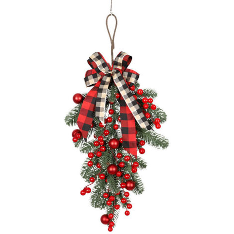 Déco de Noël pré éclairée sans Fil de noël de couronnes de Larmes artificielles pour Porte d'entrée décor de fenêtre Murale extérieure Couronne Fleur Suspendre (B One Size)