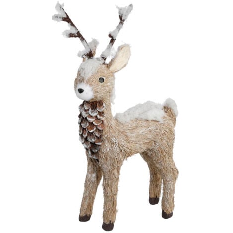 FÉÉRIC LIGHTS AND CHRISTMAS Déco de Noël Renne avec bois naturel H 55 cm - Feeric Christmas