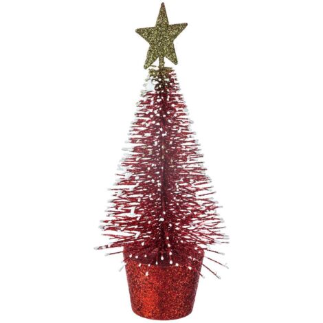 Déco de Noël Sapin de Table Rouge à Paillettes H 14 cm - Feeric Christmas