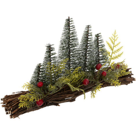 Déco de Noël Sapin de table sur fagot avec baies rouges - Feeric Christmas