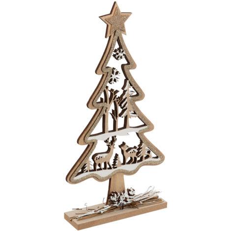 Déco de Noël Sapin en Bois ajouré avec Rennes et Branches L 15.5 x H 28.5 cm - Feeric Christmas
