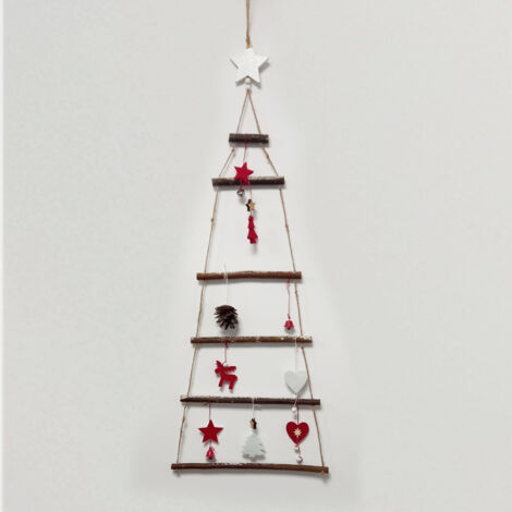 Déco de Noël Sapin en Bois décoré à suspendre H 75 cm - Feeric Christmas