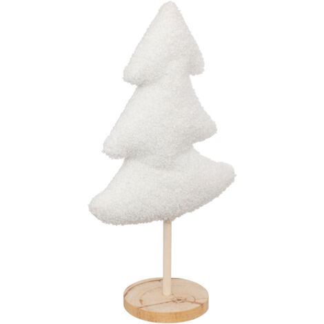 Déco de Noël Sapin en Bois et Tissu Blanc à bouclettes L 19 x H 35 cm - Feeric Christmas