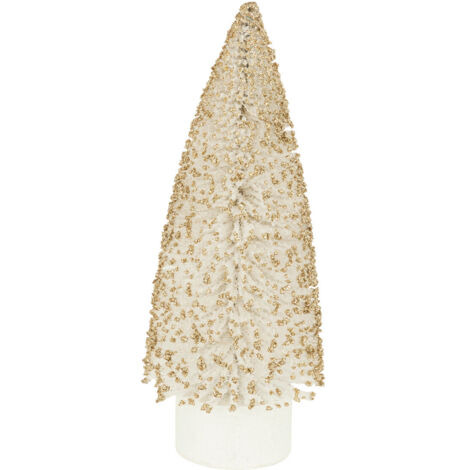 Déco de Noël Sapin lumineux Blanc pailleté Doré 8 LED H 20 cm - Feeric Christmas