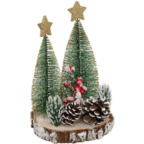 Déco de Noël Sapins sur rondin en Bois D 13 x H 20 cm - Feeric Christmas