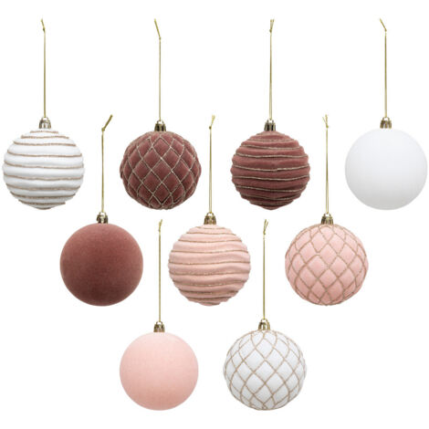 Déco de Sapin Coffret 9 Boules de Noël pailletées D 8 cm Rose et Blanc - Feeric Christmas