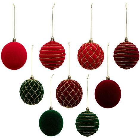 Déco de Sapin Coffret 9 Boules de Noël pailletées D 8 cm Rouge et Vert - Feeric Christmas