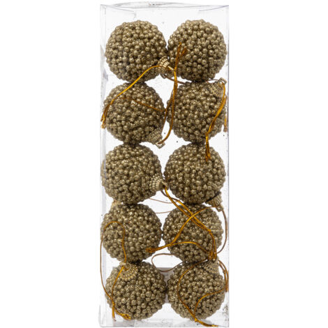Déco de Sapin Kit 10 Boules de Noël  D 4 cm Bille Doré pailleté - Feeric Christmas