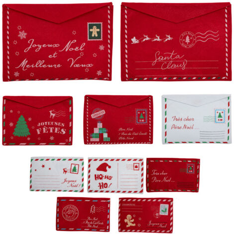 Déco de sapin Lot de 10 Enveloppes feutrine Rouge et Blanc - Feeric Christmas