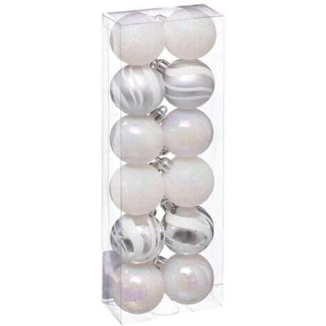 Déco de sapin Lot de 12 Boules de Noël D 4 cm - Argent et Blanc - Feeric Christmas