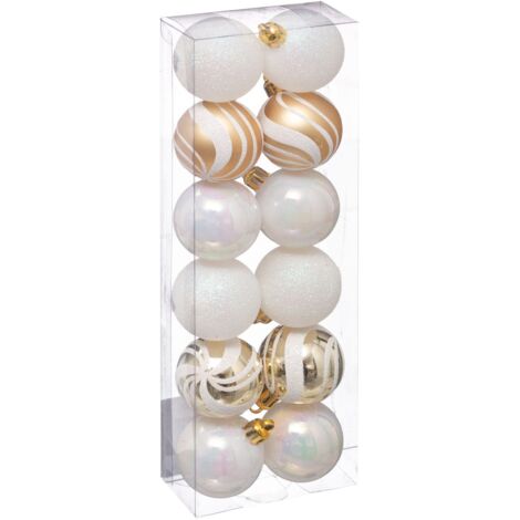 Déco de sapin Lot de 12 Boules de Noël D 4 cm - Or et Blanc - Feeric Christmas