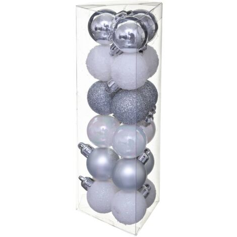 Déco de sapin Lot de 18 Boules de Noël D 3 cm - Argent et Blanc - Feeric Christmas
