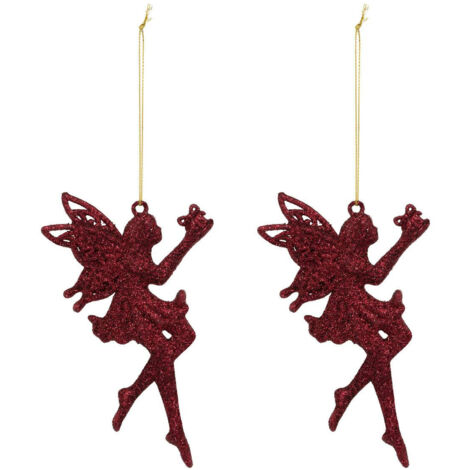Déco de sapin Lot de 2 Fées pailletées rouge - Feeric Christmas