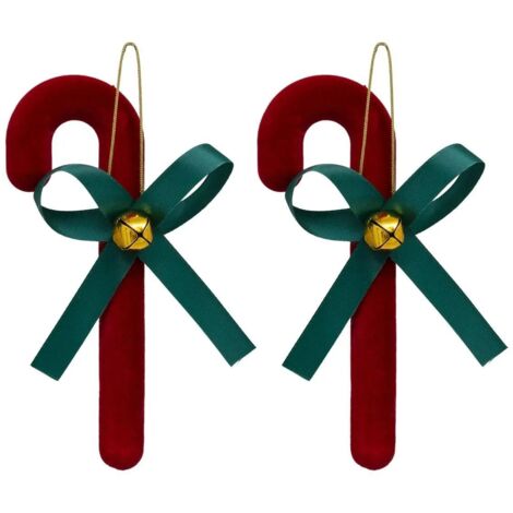 Déco de Sapin Lot de 2 Sucre d'orge velours rouge foncé et ruban vert - Feeric Christmas