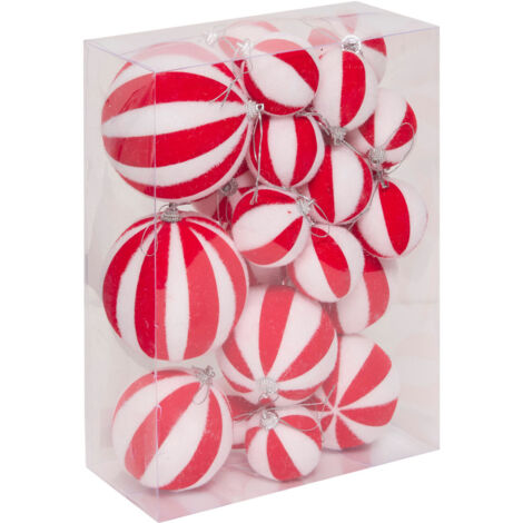 Déco de sapin Lot de 22 Boules de Noël de 5 à 10 cm - Rayée Rouge et Blanc - Feeric Christmas