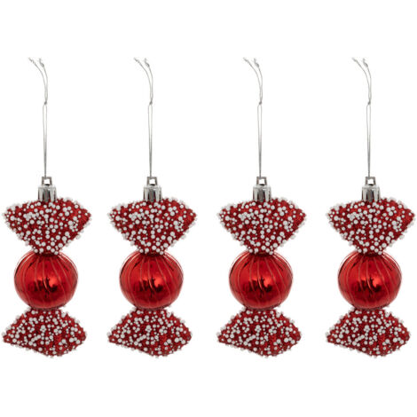Déco de sapin Lot de 4 Bonbons Rouge avec perles blanches - Feeric Christmas