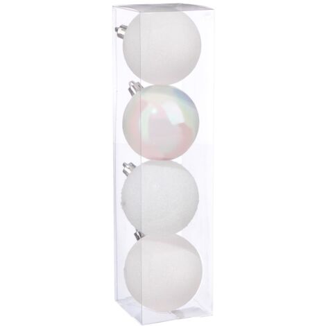 Déco de sapin Lot de 4 Boules de Noël D 8 cm - Blanc - Feeric Christmas