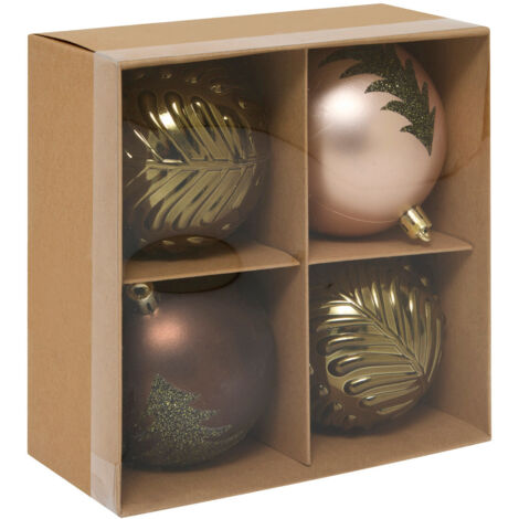 Déco de sapin Lot de 4 Boules de Noël D 8 cm - Rose et Kaki - Feeric Christmas