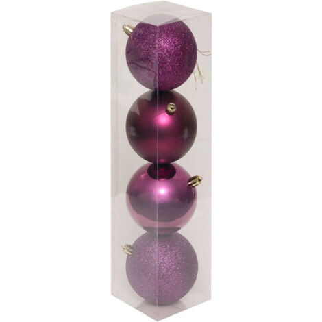Déco de sapin Lot de 4 Boules de Noël D 8 cm - Violet - Feeric Christmas