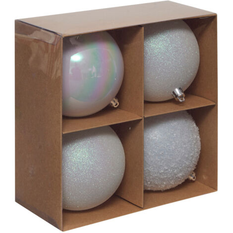 Déco de sapin Lot de 4 Boules de Noël GM D 10 cm - Blanc - Feeric Christmas