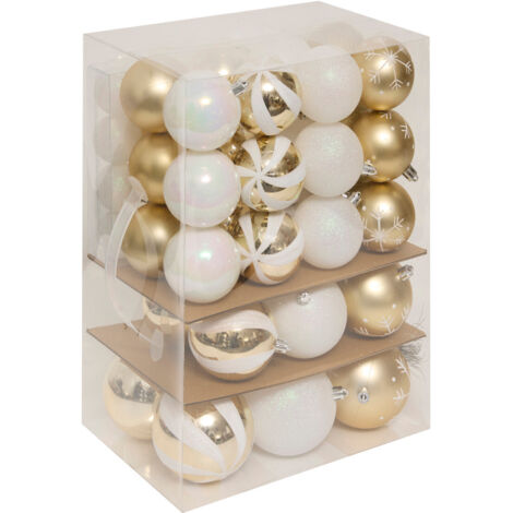 Déco de sapin Lot de 60 Boules de Noël de 4 à 8 cm - Doré et Blanc - Feeric Christmas