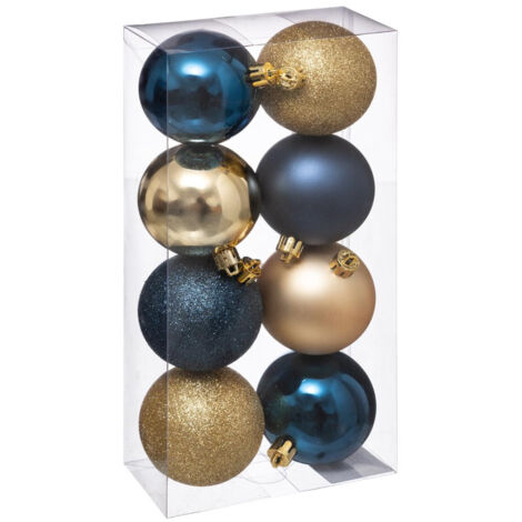 Déco de sapin Lot de 8 Boules de Noël D 7 cm - Bleu et Or - Feeric Christmas