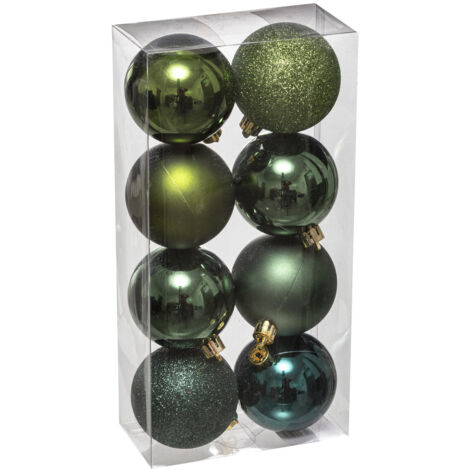 Déco de sapin Lot de 8 Boules de Noël D 7 cm - Vert Olive et Kaki - Feeric Christmas