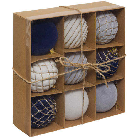 Déco de sapin Lot de 9 Boules de Noël D 8 cm - Bleu Gris Blanc pailleté - Feeric Christmas