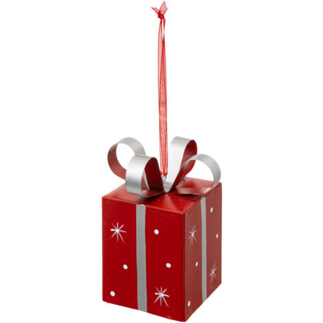 Déco de sapin Paquet cadeau en métal Rouge et Argent - Feeric Christmas