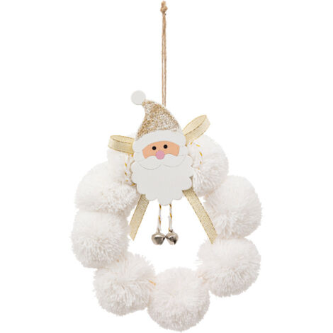 Déco de Sapin Père Noël dans Couronne de pompon Blanc - Feeric Christmas