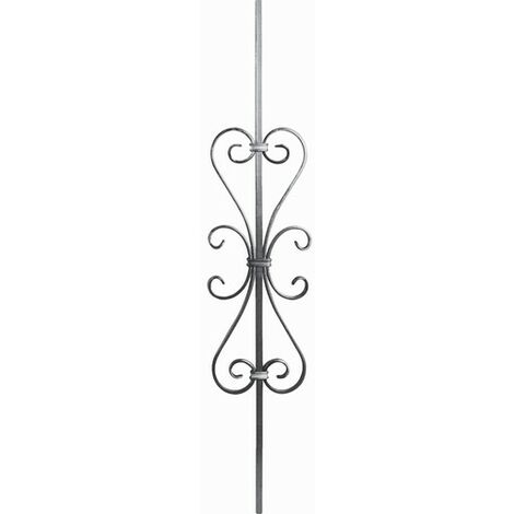 Deco Fer Forge – Barreau fer forgé à souder 900mm – Section carrée 12mm – Motif volutes central – Produit brut à peindre ou vernir