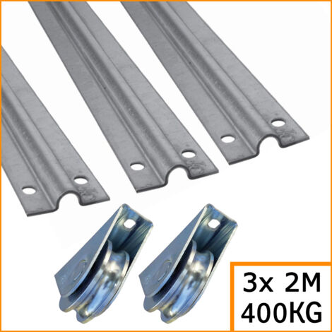 Deco Fer Forge – Kit portail coulissant 6m – 3 rails gorge ronde 2m – 2 roues 80mm jusqu'à 400kg – Pour installation robuste et durable