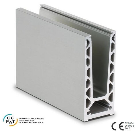Deco Fer Forge – Profil aluminium anodisé pour montage sur dalle – Verre 12,76 mm à 21,52 mm – Longueur 2500 mm – Résistance 1 kN