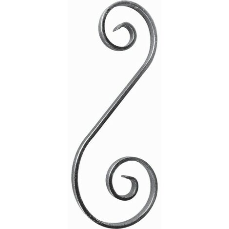 Deco Fer Forge – Volute en S inégale coupe droite – Fer forgé brut à souder – Hauteur 290mm – Largeur 120mm – Plat lisse 12x6mm