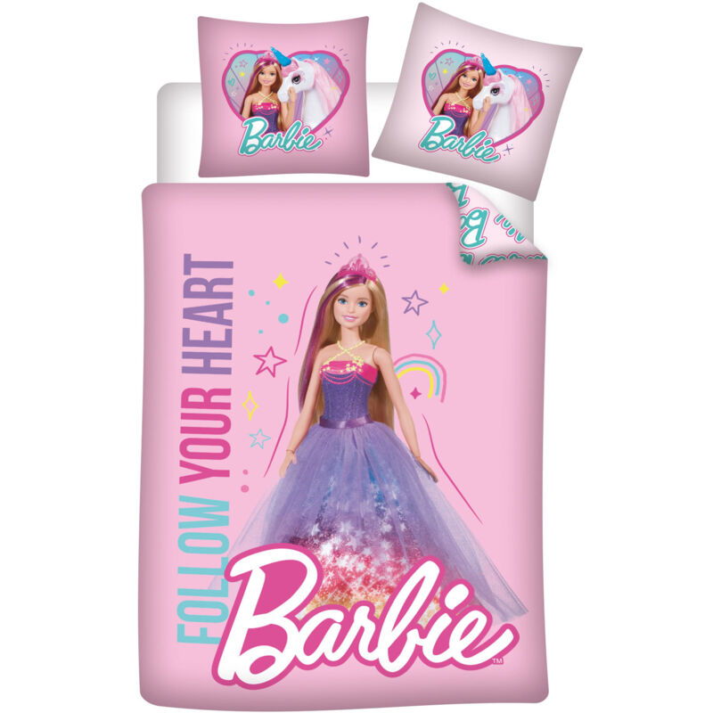 Literie en coton 100x135 + 40x60 Barbie et Licorne