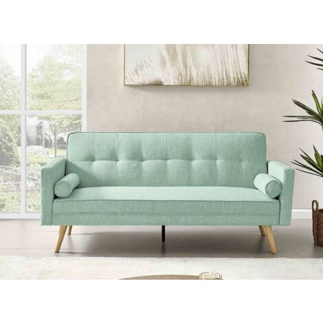 Deco In Paris – Banquette clic clac scandinave 3 places en tissu vert d'eau – Couchage 168x106cm – Structure bois – 2 coussins inclus