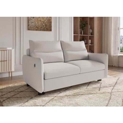 Deco In Paris – Canapé convertible 3 places en tissu beige – Dimensions 190x94x97cm – Couchage 163x177cm – Style rétro scandinave – Garnissage mousse polyuréthane
