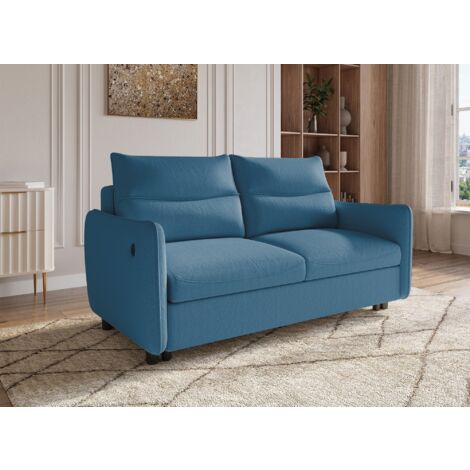 Deco In Paris – Canapé convertible 3 places en tissu bleu – Dimensions 190x94x97 cm – Couchage 163x177 cm – Structure bois et mousse polyuréthane