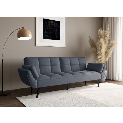 Deco In Paris – Canapé convertible 3 places en tissu gris foncé – Largeur 223 cm – Couchage 167 x 109 cm – Accoudoirs élégants – Design scandinave