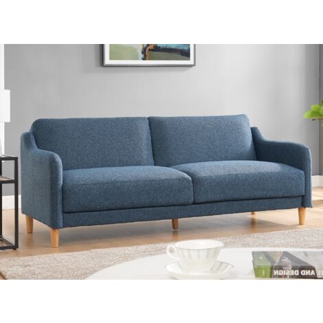Deco In Paris – Canapé convertible 3 places tissu bleu – Couchage 178x113cm – Design contemporain – Rembourrage confortable – Structure bois et pieds métal