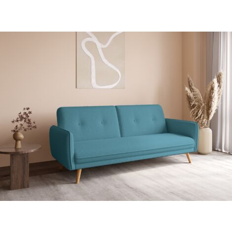 Deco In Paris – Canapé convertible clic clac 2 places en tissu bleu – Dimensions 185x86x78cm – Couchage 170x100cm – Pieds en bois scandinave