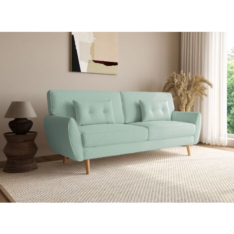 Deco In Paris – Canapé convertible clic clac 3 places en tissu vert d'eau – Dimensions 208x90cm – Couchage 170x114cm – Pieds en bois scandinaves