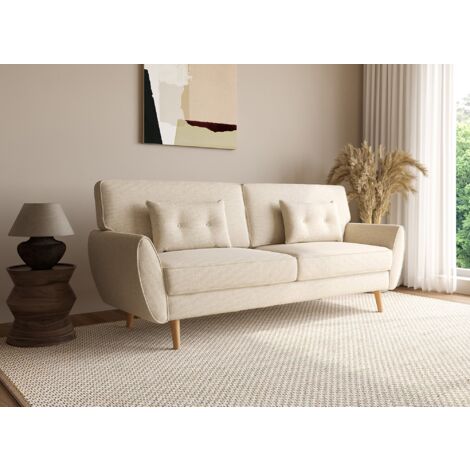 Deco In Paris – Canapé convertible clic clac 3 places en tissu beige – Dimensions 208x90cm – Couchage 170x114cm – Pieds en bois – Design scandinave
