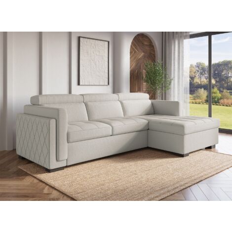 Deco In Paris – Canapé d'angle convertible en tissu beige – Angle droit – Rangement intégré – Dimensions 245x162cm – Couchage 196x121cm