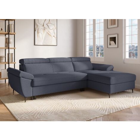 Deco In Paris – Canapé d'angle convertible en tissu gris foncé – Coffre de rangement – Dimensions 255x168 cm – Couchage 120x194 cm – Design élégant